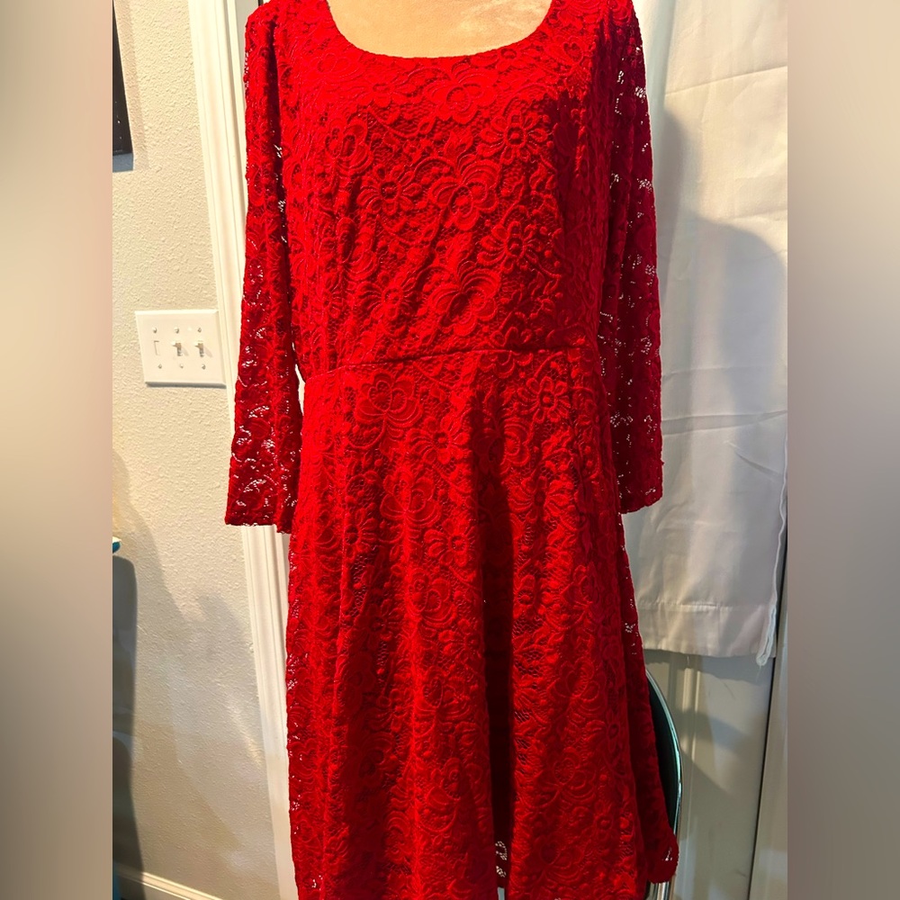 Torrid Red Fit and Flare Long Sleeve Dress